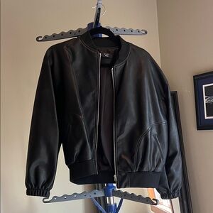 Womens Black faux Leather Bomber Jacket